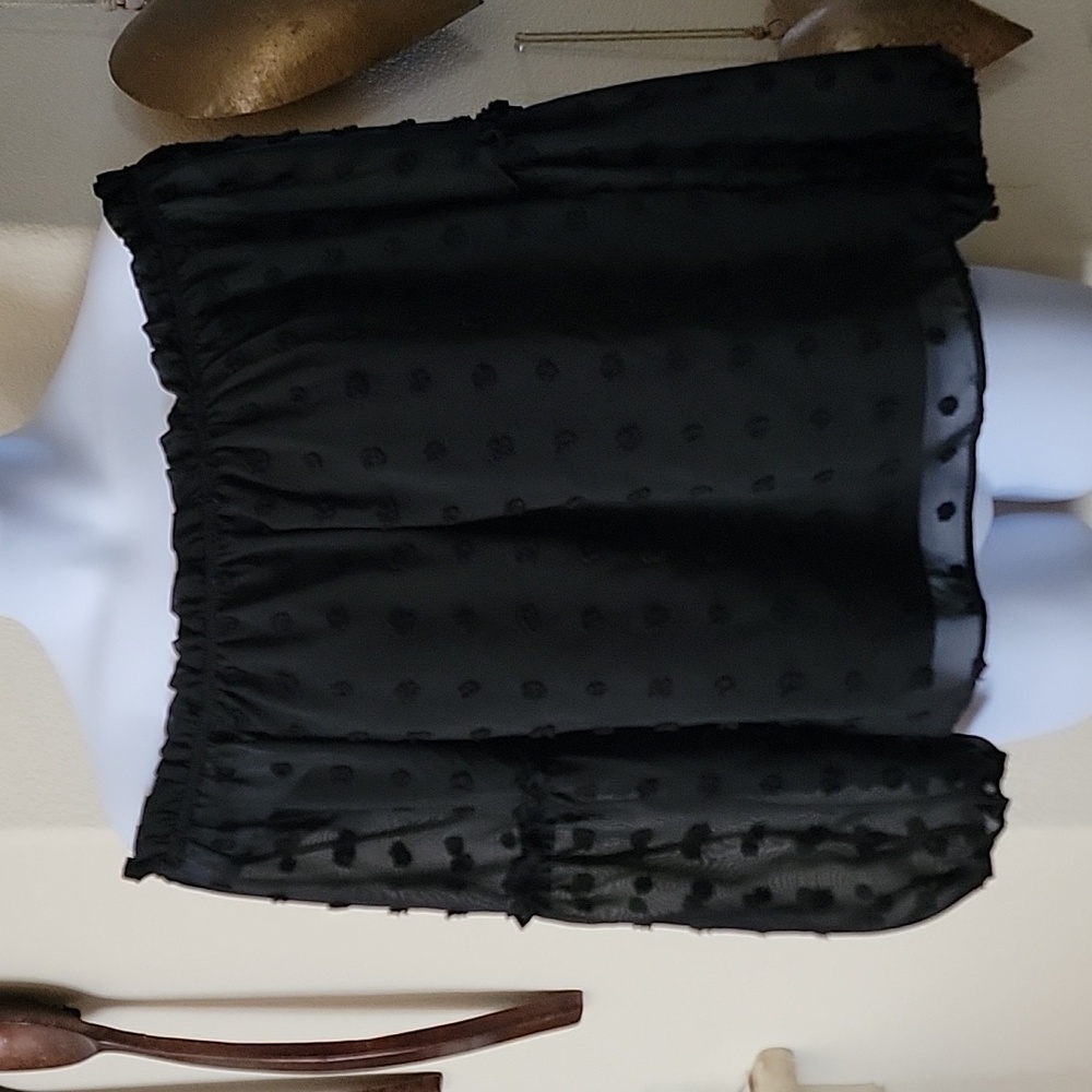 Blooming Jelly Large Swiss Dot Flowers Off Shoulder Long Sleeve Top Black sz XL
